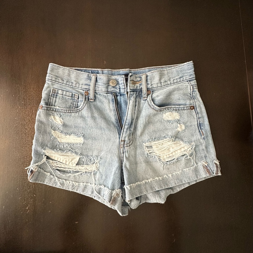 Aeropostale AERO Blue Jean Mom Short Size 0 Distressed Destroyed Cuffed